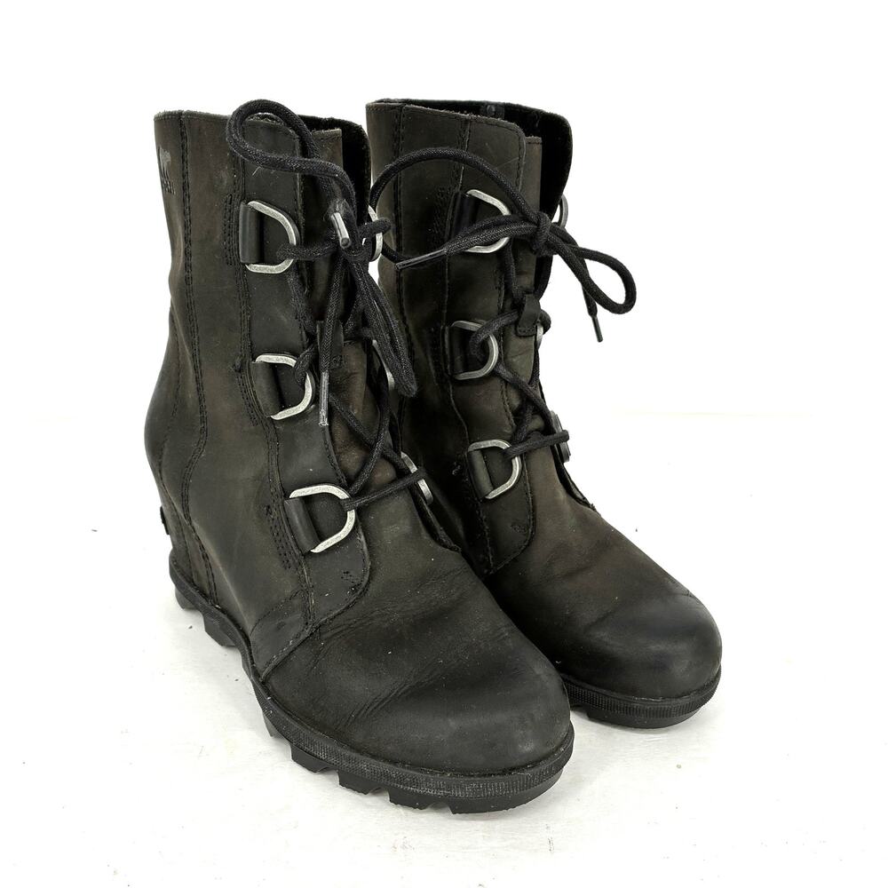 Sorel Joan of Arctic Wedge II Boots Black Waterproof Leather Women's Size 7
